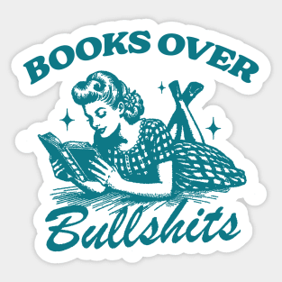 Books Over Bullshirts Graphic T-Shirt, Retro Unisex Adult T Shirt, Vintage 90s Theme T Shirt, Nostalgia Sticker